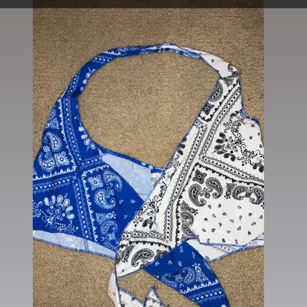 SHEIN Blue and White Bandana Crop Top